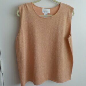 Susan Graver Tank Blouse Top - Sleeveless Size 1X Peach Metallic Fancy (689)